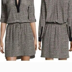 Vince Gray Printed Drawstring Waist Mini Dress with Black Trim